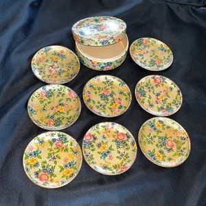 Vintage HIGHMOUNT QUALITY~Japan Coaster Set~Floral Print w/Matching Box